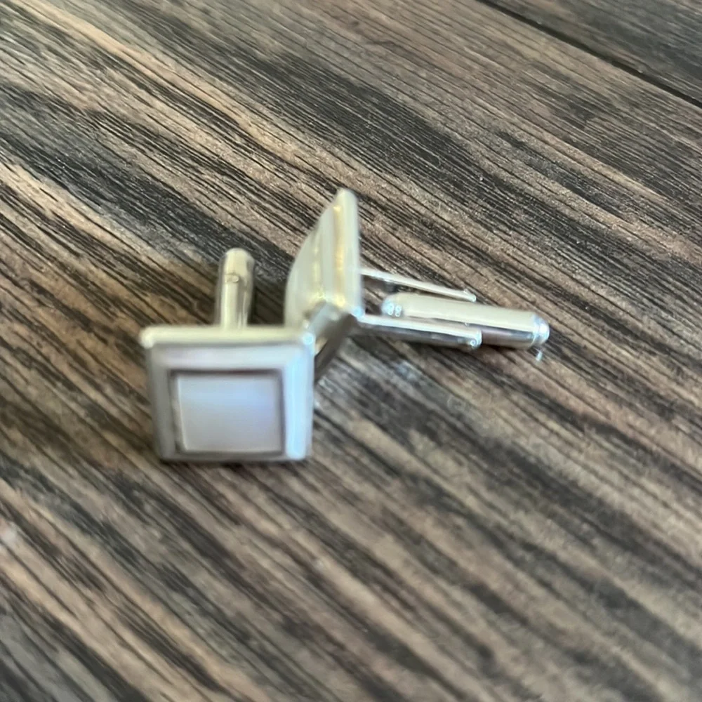 Mother of pearl inlaid sterling silver Art Deco cufflinks